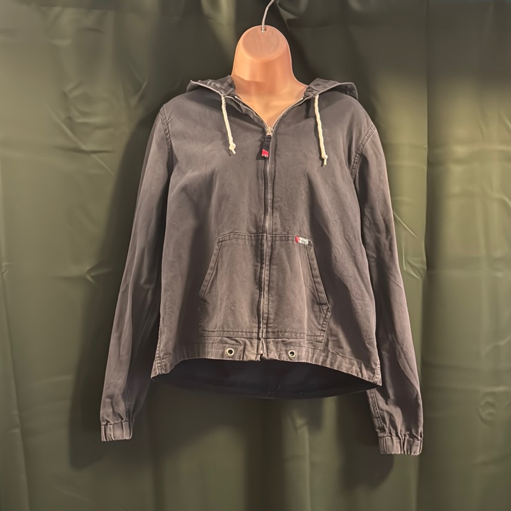 BUM EQUIPMENT • Vintage Gray Hooded Zip-Up Lightweight Canvas Jacket • Medium
